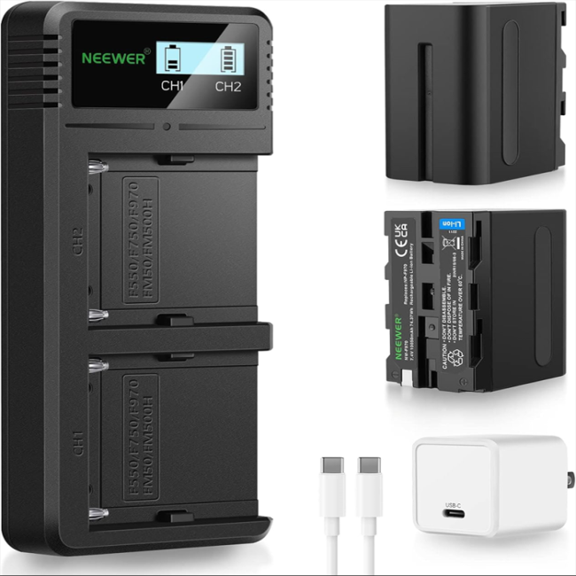 Neewer İkili Batareya Dəsti NP-F970 Batareya İlə 10500 MAH