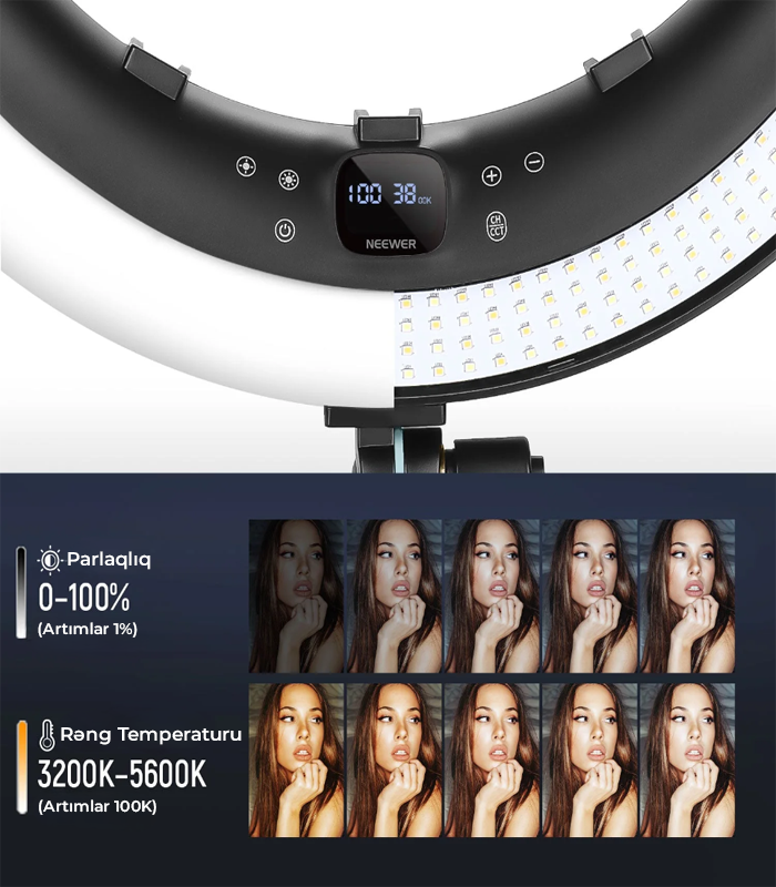 NEEWER RP19H 48 sm-lik 3 Telefon Tutuculu LED Halqa İşığı