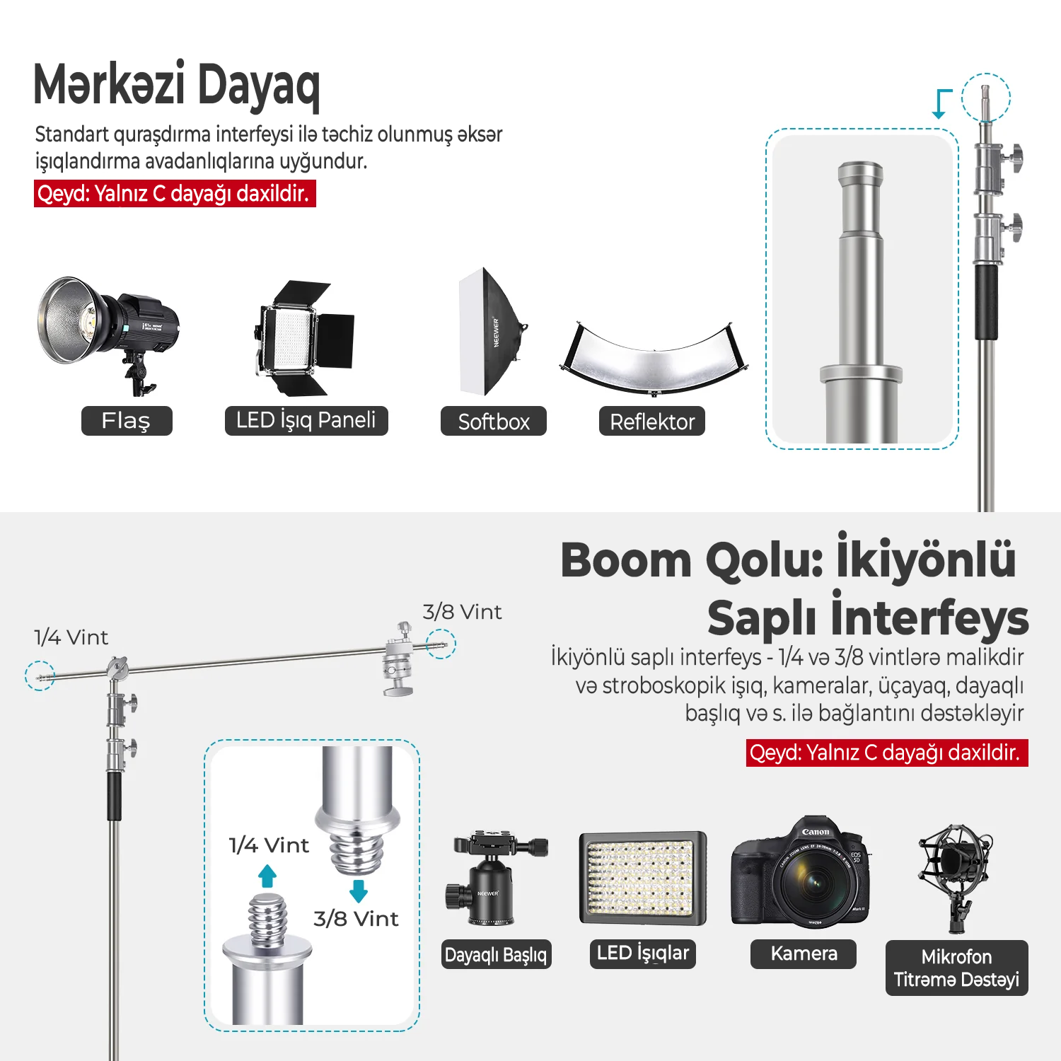 NEEWER 305 sm C Şəkilli Dayaq