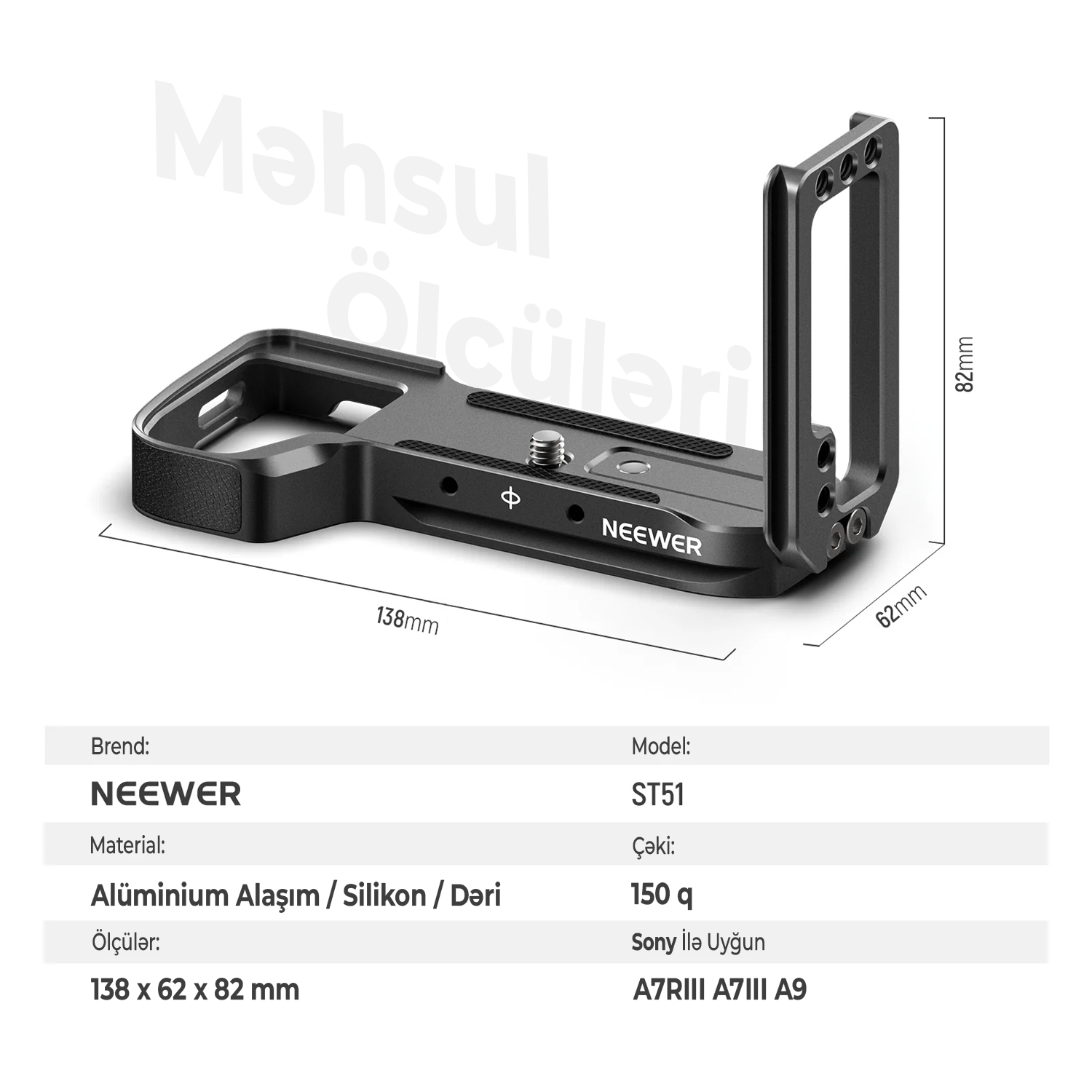 Neewer Sony A7RIII/A7III/A9 üçün  L Formalı Kamera Rig