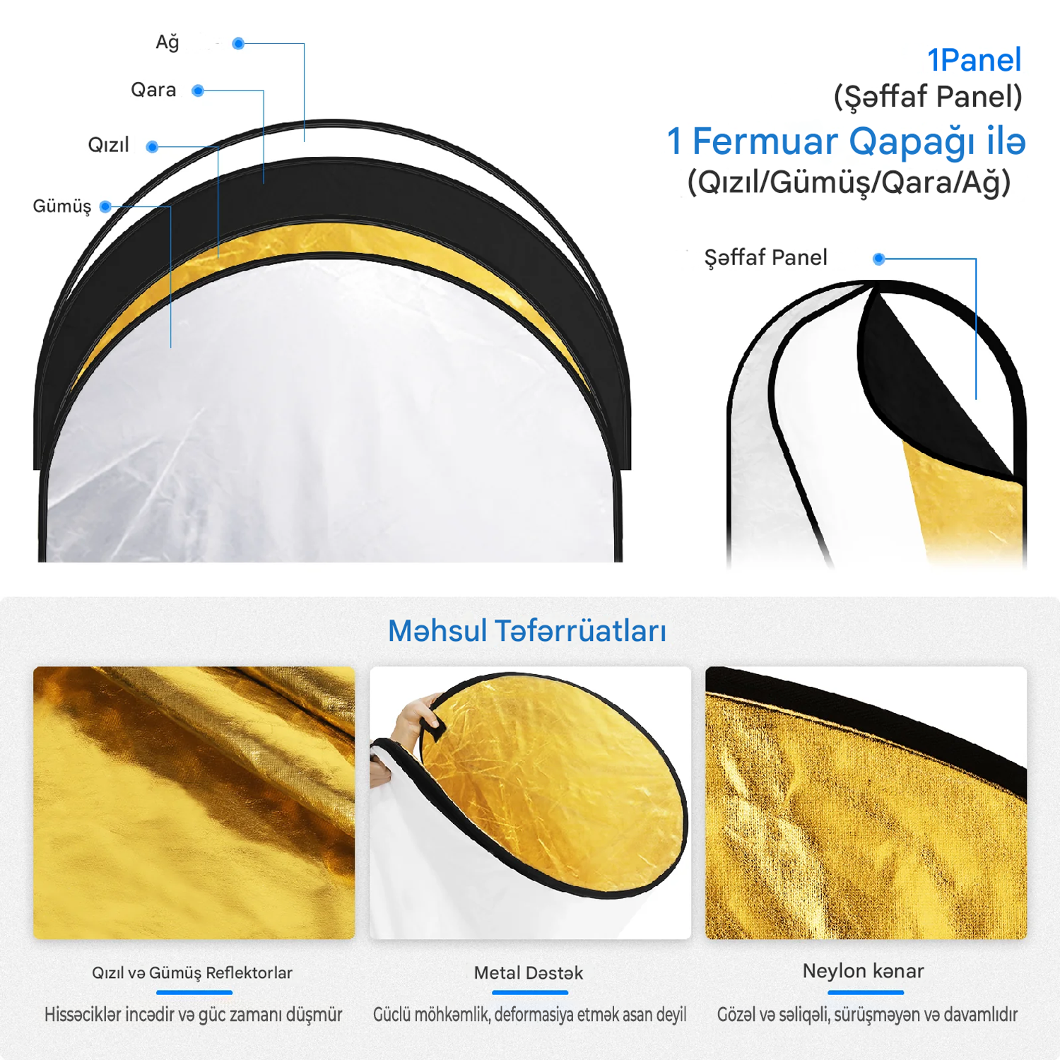NEEWER 5-də 1 Portativ İşıqlandırma Reflektor Dəsti 80x120 sm