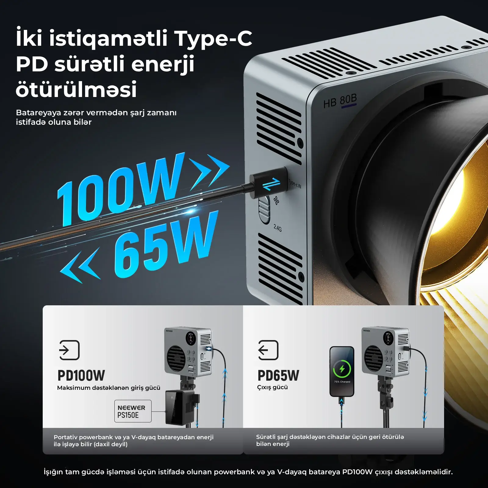 NEEWER HB80B  80W Bi-Color Mini COB LED İşıq