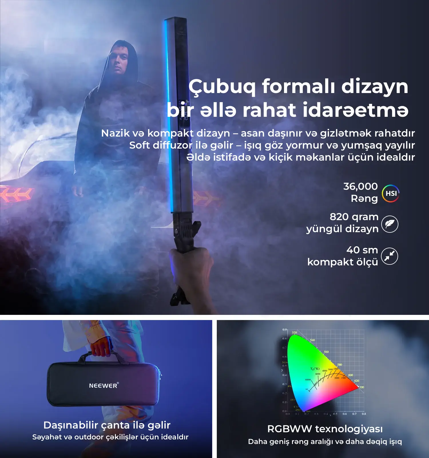 NEEWER RGB2  RGB LED Boru İşıq (barndoor ilə)