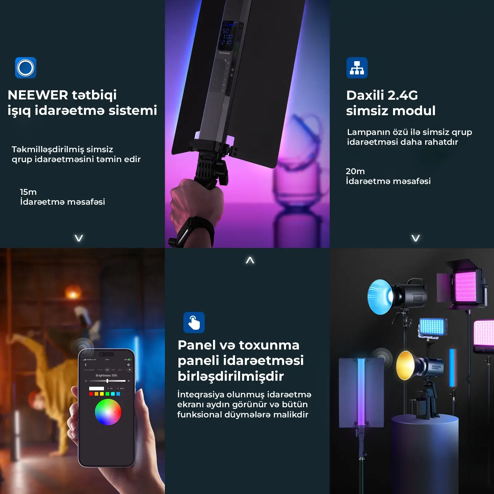 NEEWER RGB2  RGB LED Boru İşıq (barndoor ilə)