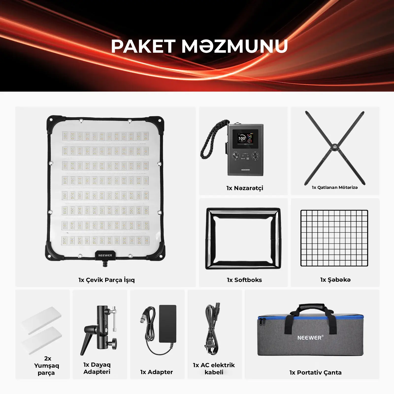 Neewer FL100C 115W DMX Idarəetməli Rgb Video İşıq Dəsti