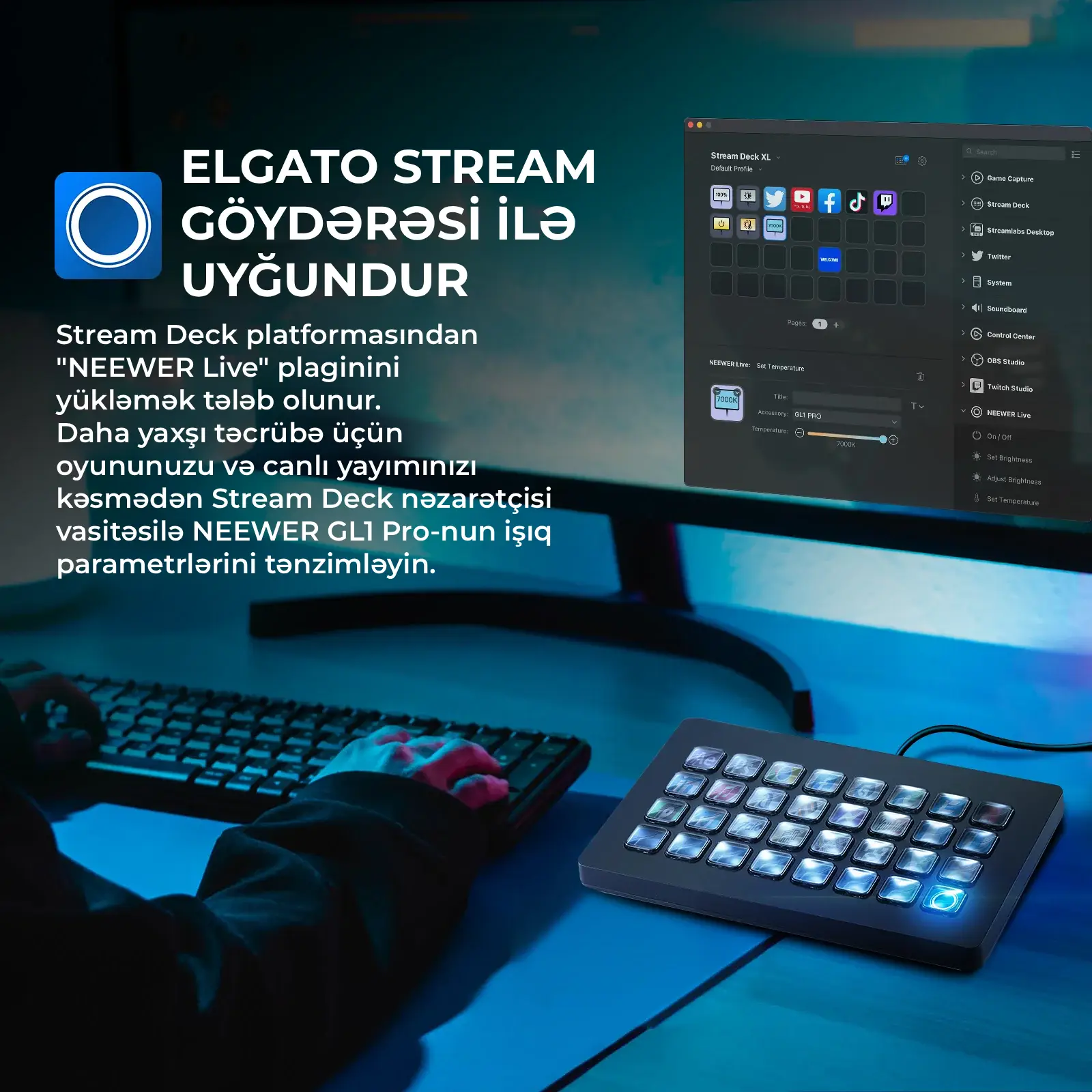 Neewer GL1 PRO 15.5" Stream üçün Key Light İşığı