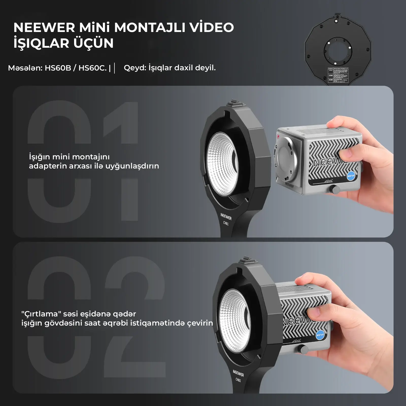 Neewer CHB1 Bowens Mount Adapteri (HS60B/HB60S üçün)