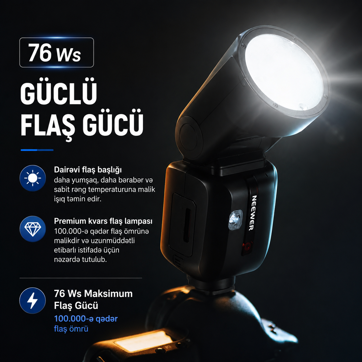Neewer Z2 PRO 76Ws TTL Dairəvi Başlı Fləş Canon
