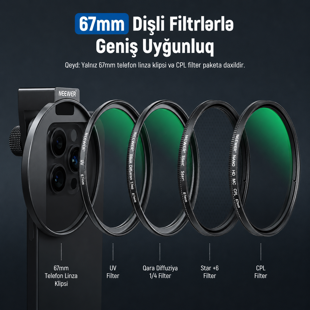 Neewer FL-41 67mm Mobil Telefon üçün CPL Filteri